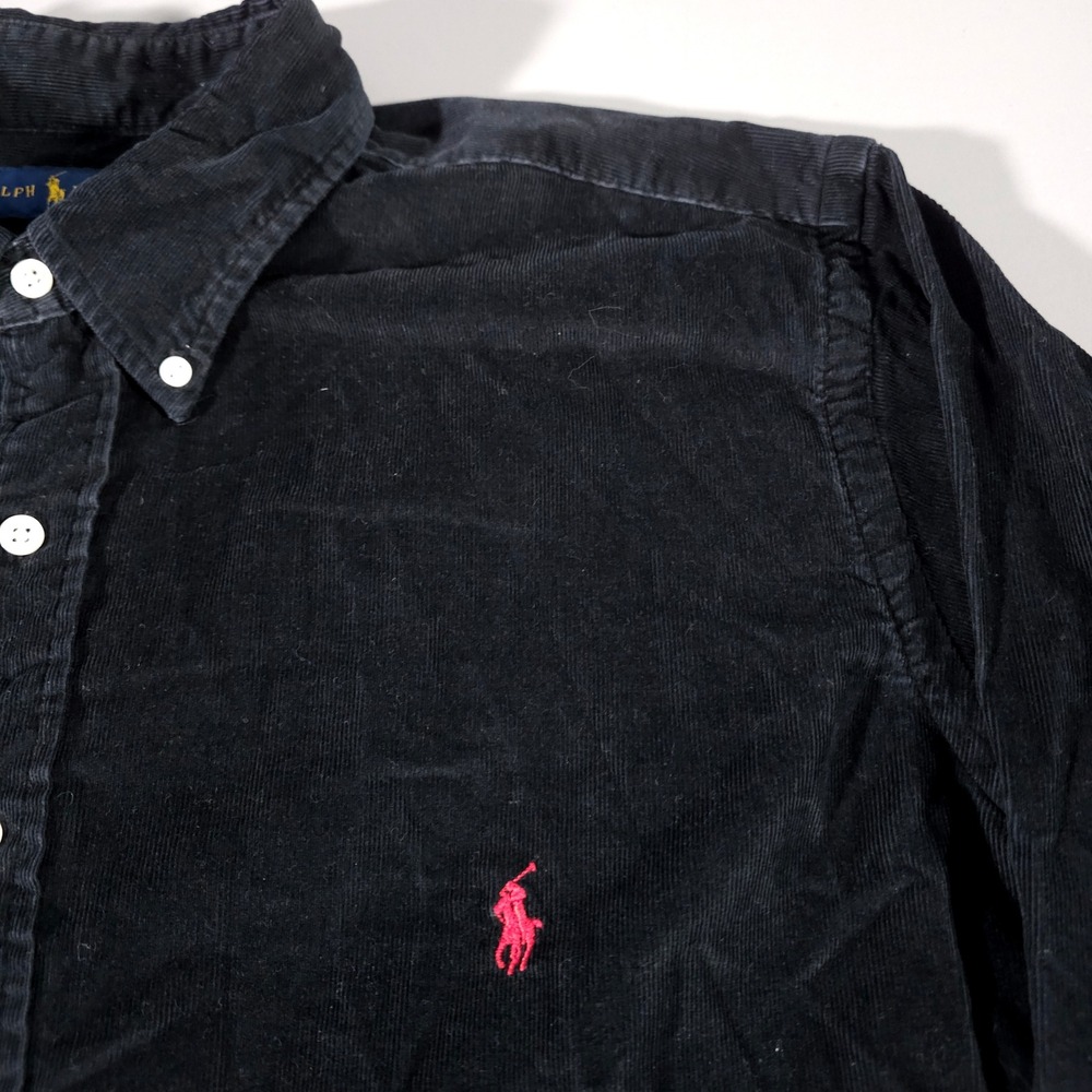 Ralph Lauren Corduroy Shirt Mens 1XB Black Red Pony Button Down Long Sleeve - Picture 2 of 7